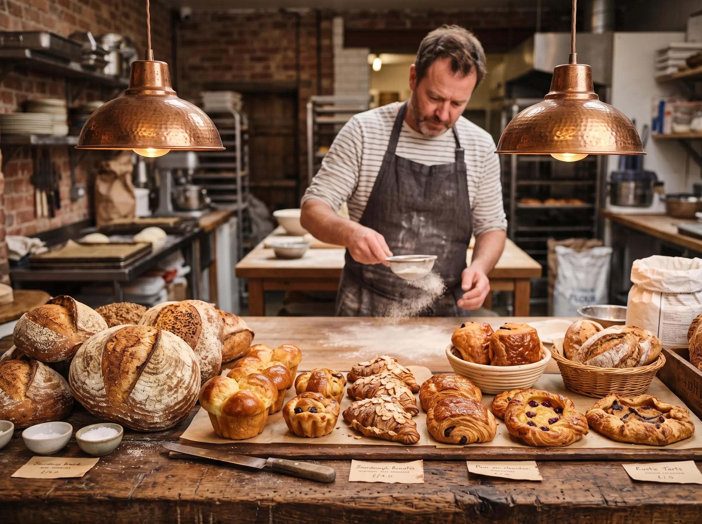 Fresh artisanal bread at The Copper Kettle bakery counter